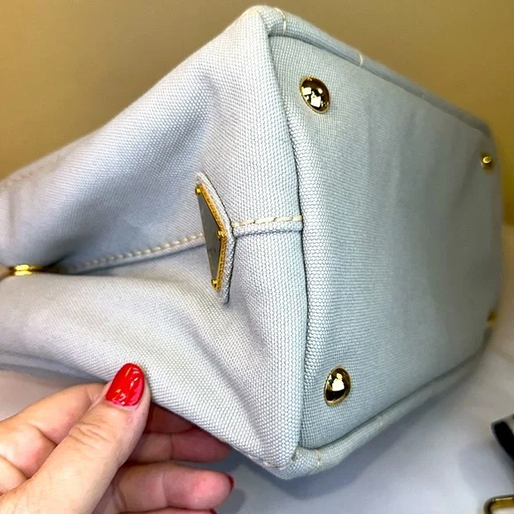 Prada Canapa RARE Slate Gray/Blue Small Tote Original Strap w/ COA - Picture 11 of 15